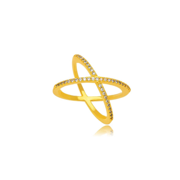 Anel X Micro Zircônia Dourado 20 - Banhado A Ouro 18k